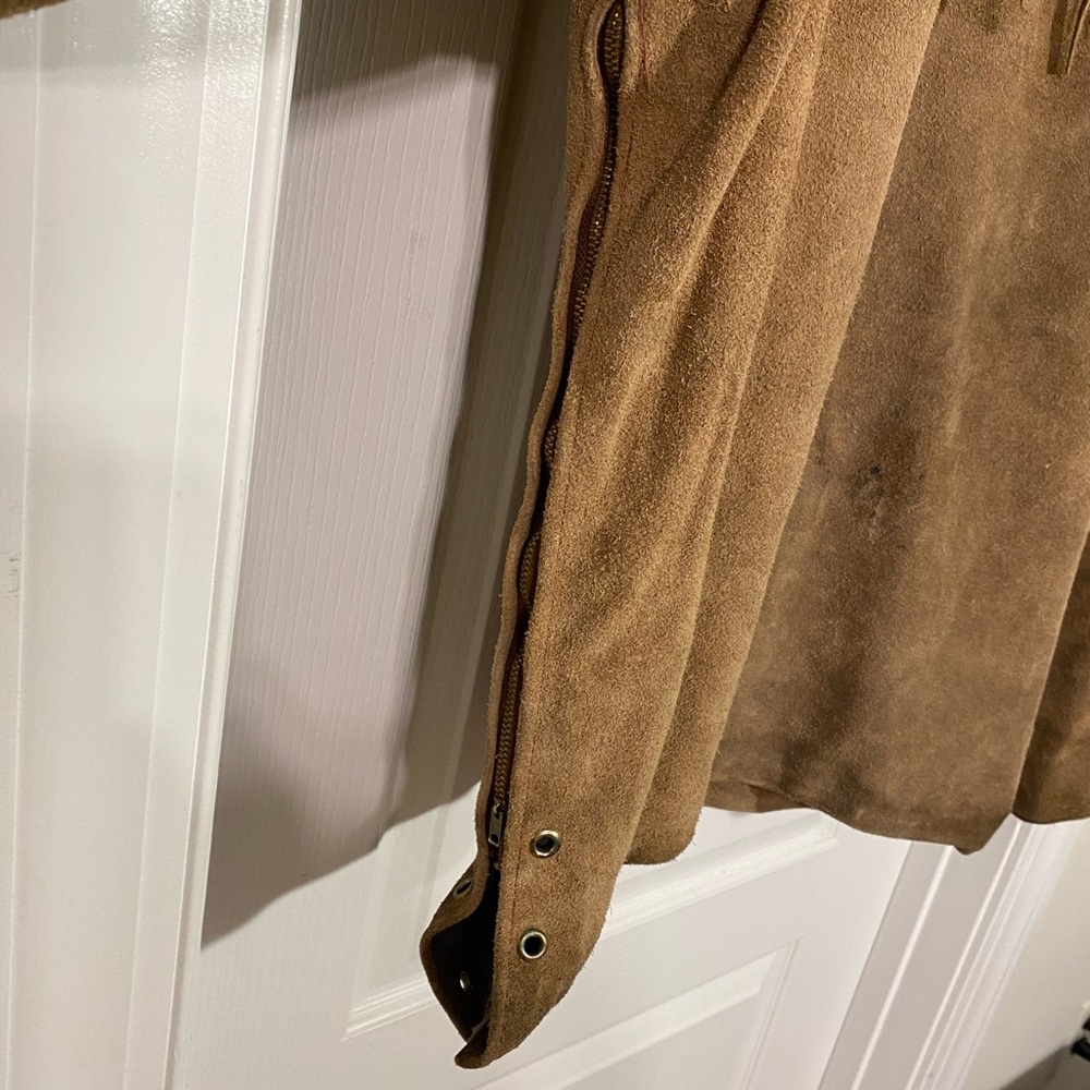 60s Handmade Mexican Suede Tunic Jacket Vintage Tan Large - Picture 13 of 16